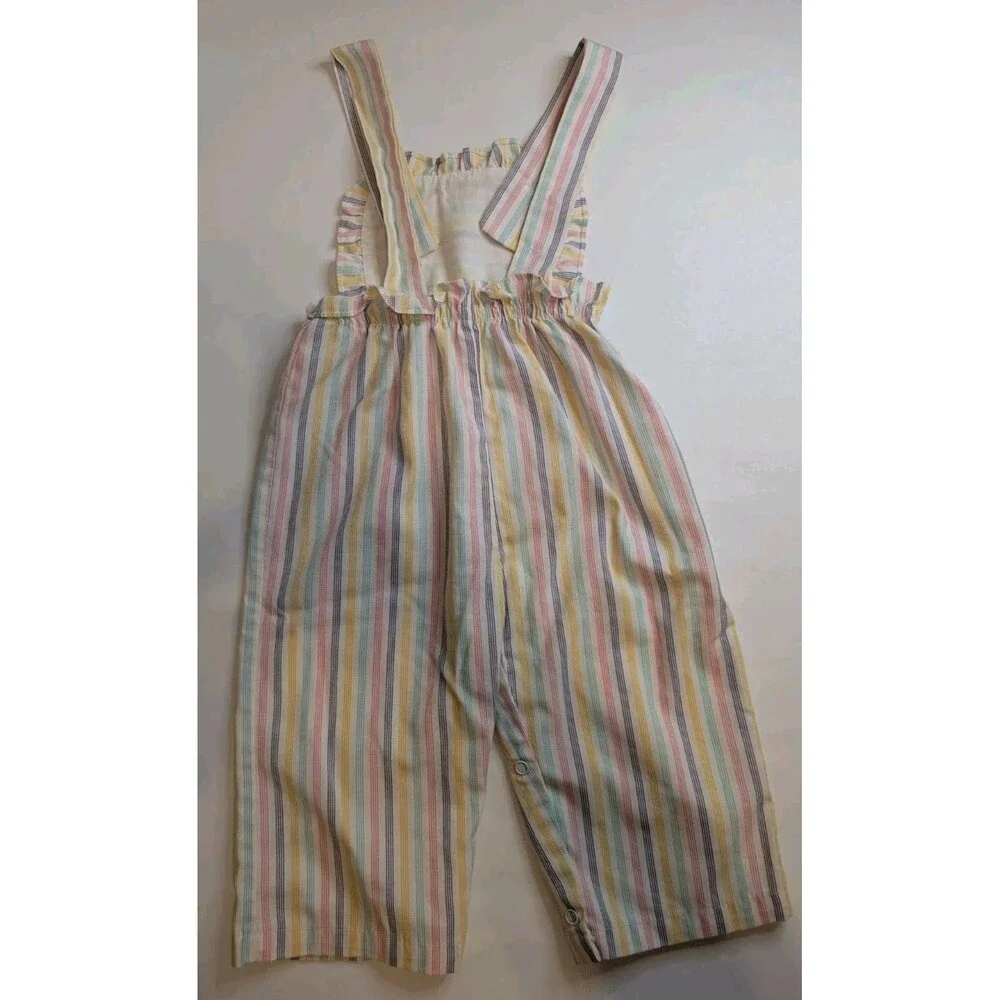 Vintage 80s Tiny Tots Pink Yellow Striped Overalls Ice Cream Cone Size 18 Months